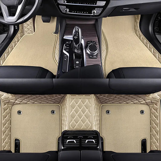 BEIGE & BEIGE STITCHING BASE WITH BEIGE CARPET DOUBLE LAYER CAR FLOOR MAT