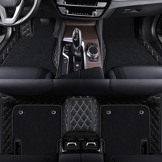 BLACK & BEIGE STITCHING  BASE WITH BLACK CARPET DOUBLE LAYER CAR FLOOR MAT