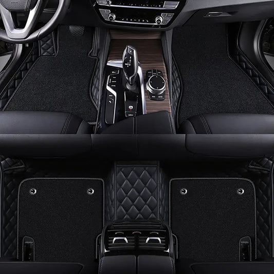 BLACK & BLACK STITCHING  BASE WITH BLACK  CARPET DOUBLE LAYER CAR FLOOR MAT