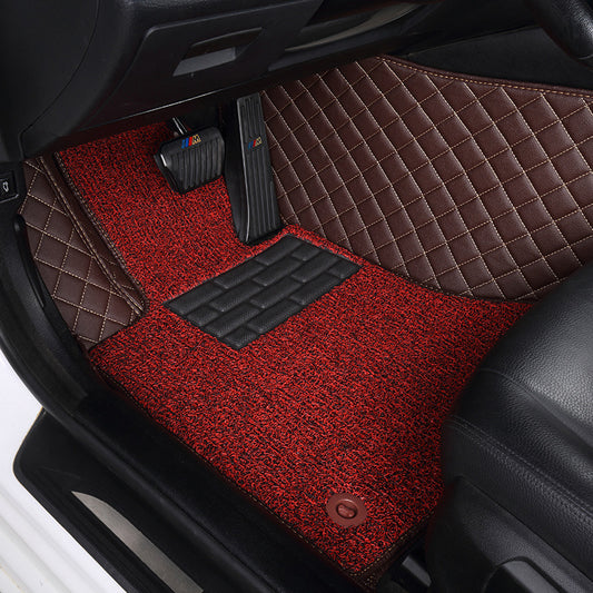 CUSTOMIZED DOUBLE-LAYER COFFEE BASE WITH RED LOOP PILE CAR MATS